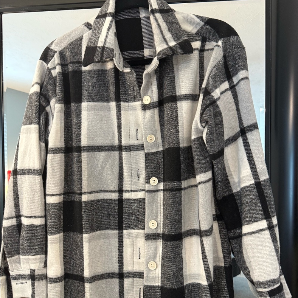 SHEIN Black and White Plaid Button-Up Top
